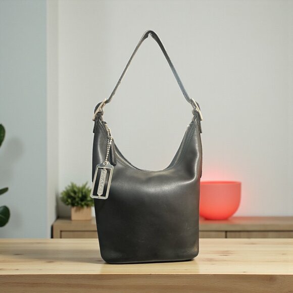 VTG Coach Legacy West Hobo 9823 Black Leather Nickel Shoulder Bucket Bag Y2K USA - Picture 3 of 10